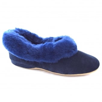 JANE LADIES SUEDE SHEEPSKIN COLLAR SLIPPER
