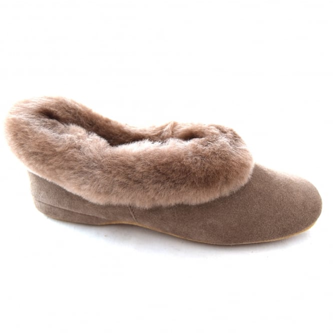 Draper JANE LADIES SUEDE SHEEPSKIN COLLAR SLIPPER